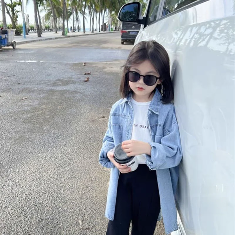 여아 캐주얼 긴팔 데님 재킷 한국 스타일 아동 셔츠 레저 패셔너블한 봄 가을 아우터웨어