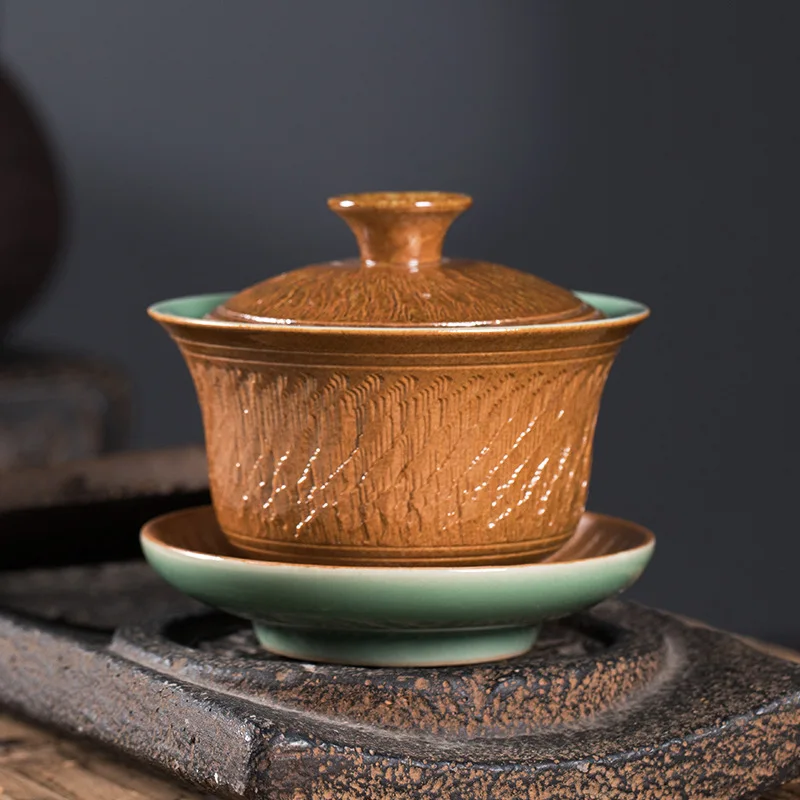 

Kongshan Xinyu Longquan Celadon ручной скакающий нож чаша с крышкой из искусственной керамики Чаша для приготовления чая