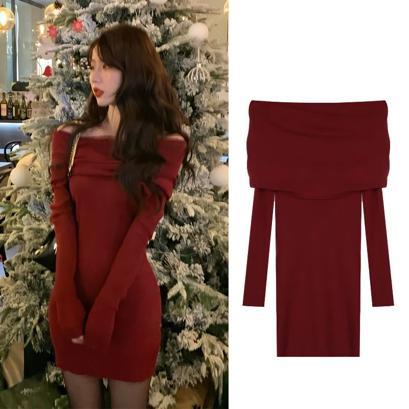 

Knit Autumn Winter Fashion Dress Female Slim Sheath Basic Dress Casual Solid Bodycon Elegant for Women Female Knit Tunic V24