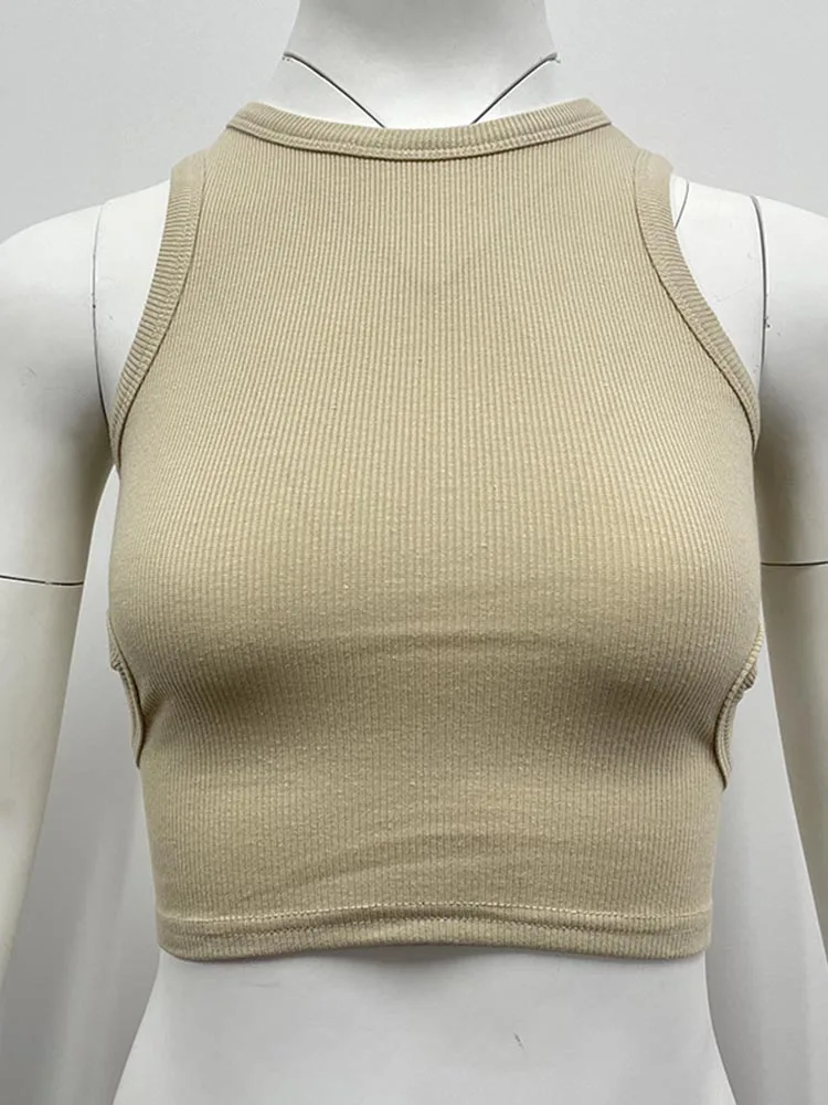2025 Summer Solid Color Sleeveless T Shirt Women's Side Hole Knitted Tops Knitted Tops Basic Wear Streetwear