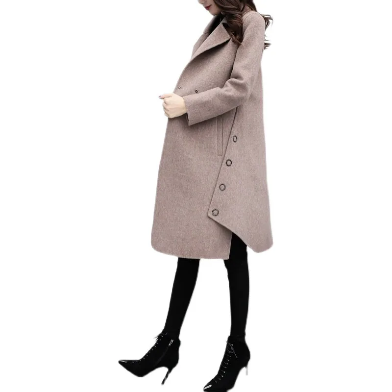 

Nice New Autumn Winter Women Fashion Woolen Coat Ladies Thank Casual Plus Size Loose Medium Long Irregular Woolen Overcoat F326