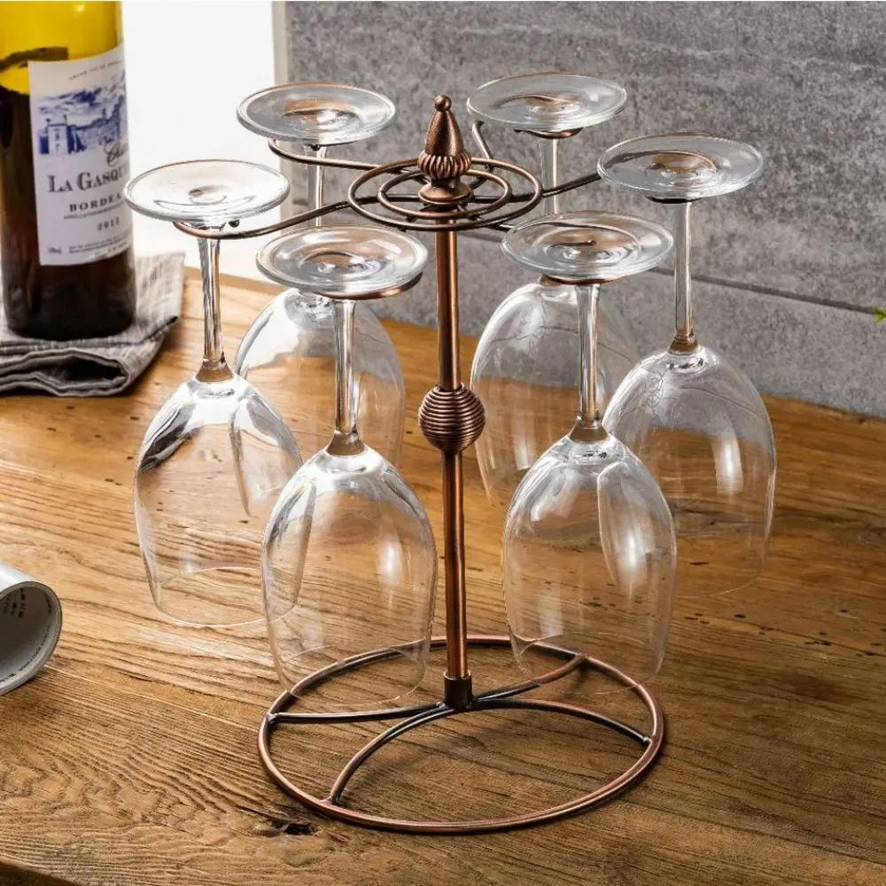 6 Hooks Goblet Holder Free Standing Quick Drainage Wine Glass Cup Rack Upside Down Rust-proof Drinking Glasses Display Stand
