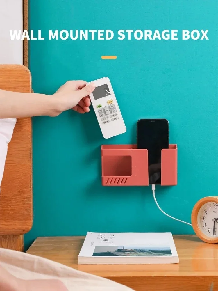 Universal Mobile Phone Charging Holder Wall Mounted Non-Punching Box Rack TV Air Conditioning Remote Controller Storage_voghion.com