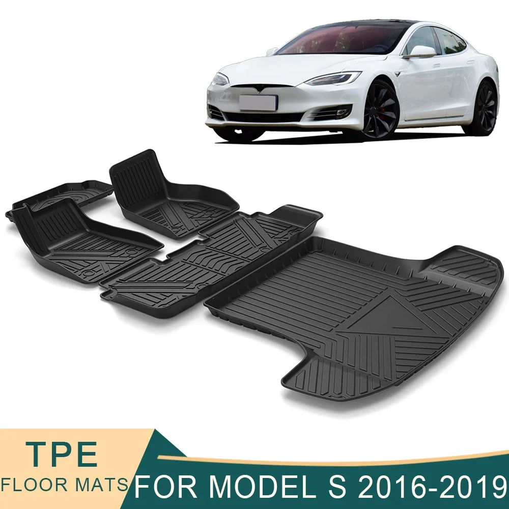 

Автомобильные Коврики для пола Tesla Model S 2016-2019, всесезонные Нескользящие коврики из ТПЭ для ног, коврик для подкладки груза, водонепроницаемые аксессуары для багажника