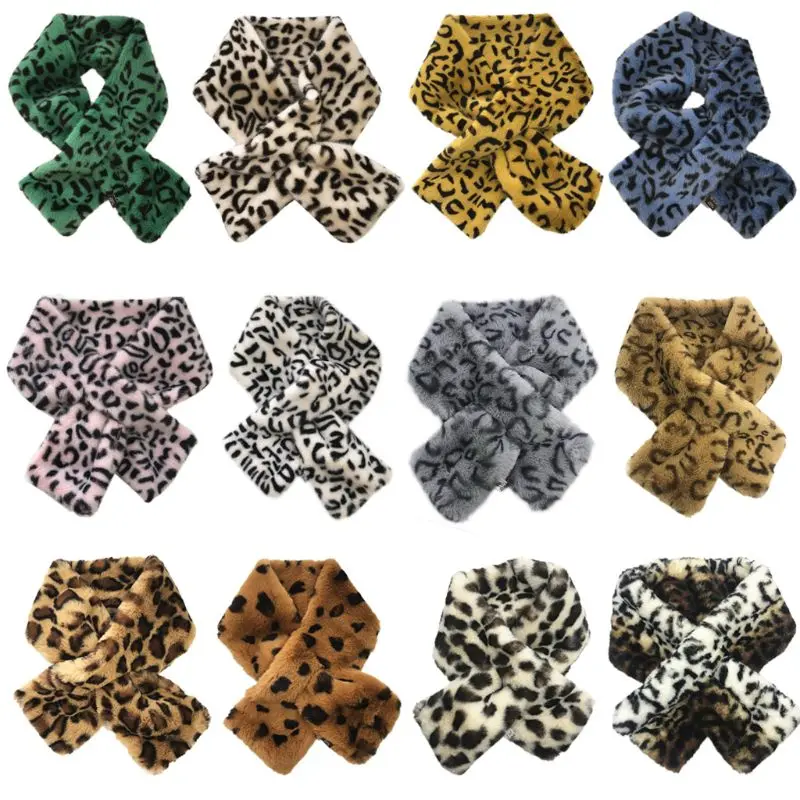 

12x80cm Women's Winter Fake Faux Fur Leopard Print Scarf Wrap Collar