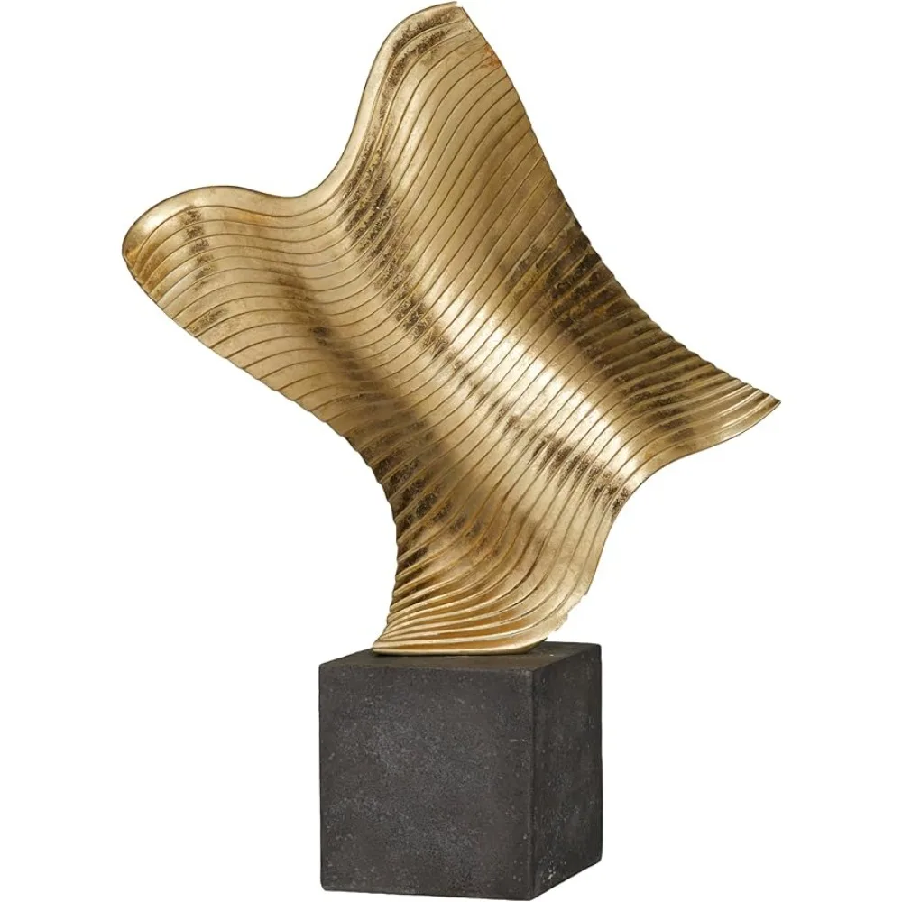 

Абстрактная волнистая скульптура Polystone с черной основой, скульптуры и фигурка 12 дюймов X 13 дюймов X 22 дюйма, домашний декор, золотой фрахт, бесплатные поделки