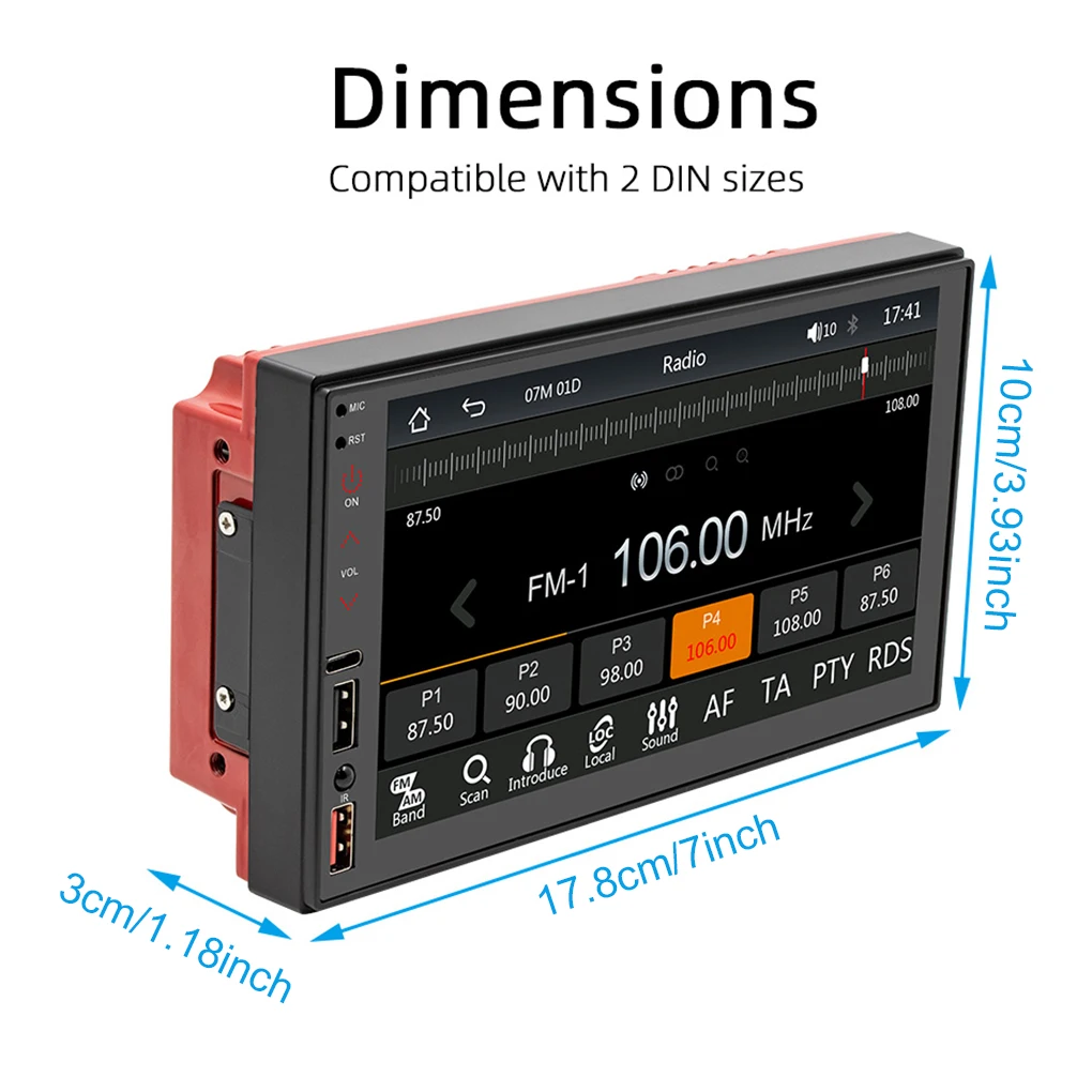 Metal Auto MP5 Player Colorful Lighting Subwoofer USB Type-C Phone Connection Bluetooth-compatible 5 1 Resettable Radio