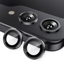 Durable Metal Camera Protection Ring with Curved Tempered Glass Lens Cap, 2 - Pack - Samsung Z Flip 4 (Black Ring Cover)