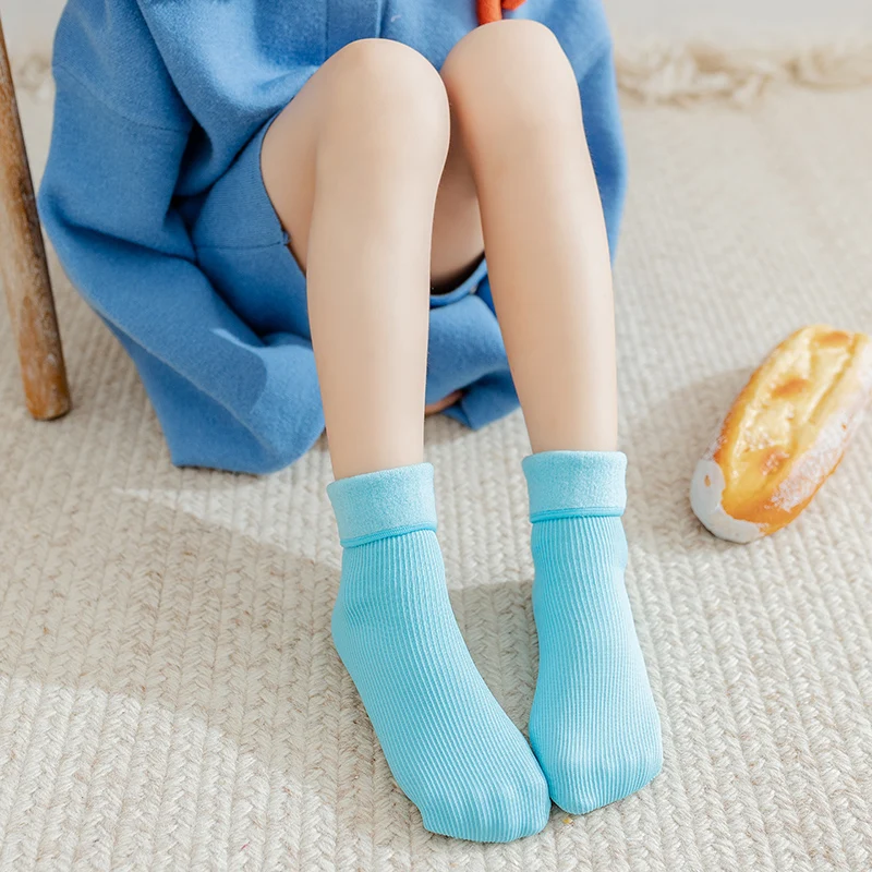 여아 겨울 캔디 컬러 면 세로 줄무늬 긴 양말, 방한 보온, 두꺼운 , 남아 스노우 스타킹