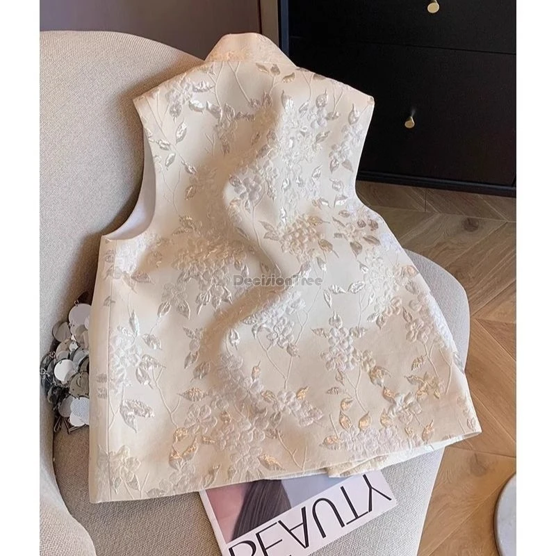 2025 new chinese retro style jacquard stand collar sleeveless cheongsam button vest for women elegant fashion vest waistcoat