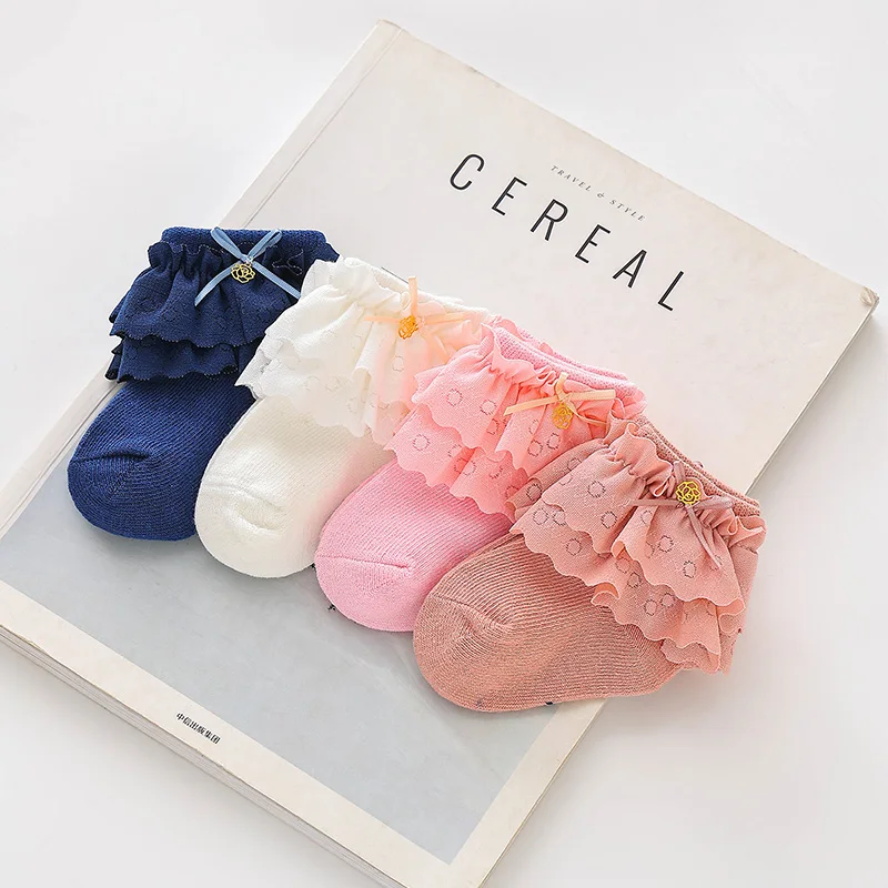 

Toddler Girls Ruffle Socks Soft Double Lace Frilly Socks Princess Ankle Socks Kids Bow Socks