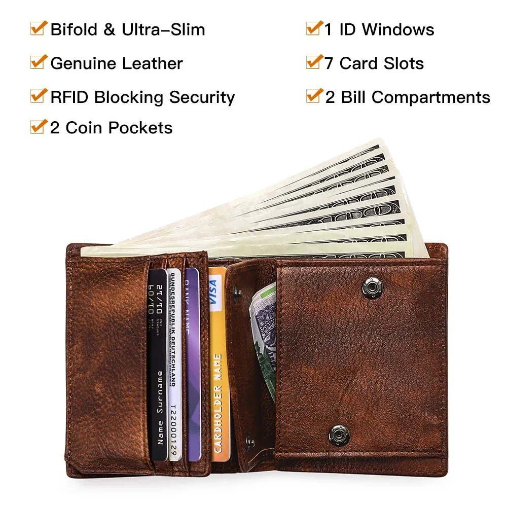 Bussiness Genuine Leather Mens Wallet with Coin Pocket Bifold Wallet for Men 3
