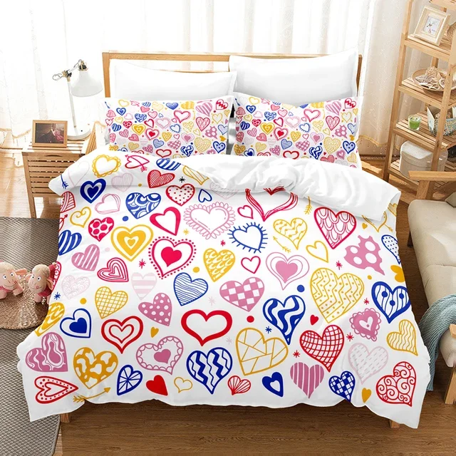 Pink Love Heart Bedding Set Duvet Cover Quilt Cover Girls Room Cute Sweets Comforter King Queen Double Twin Size Bed Line