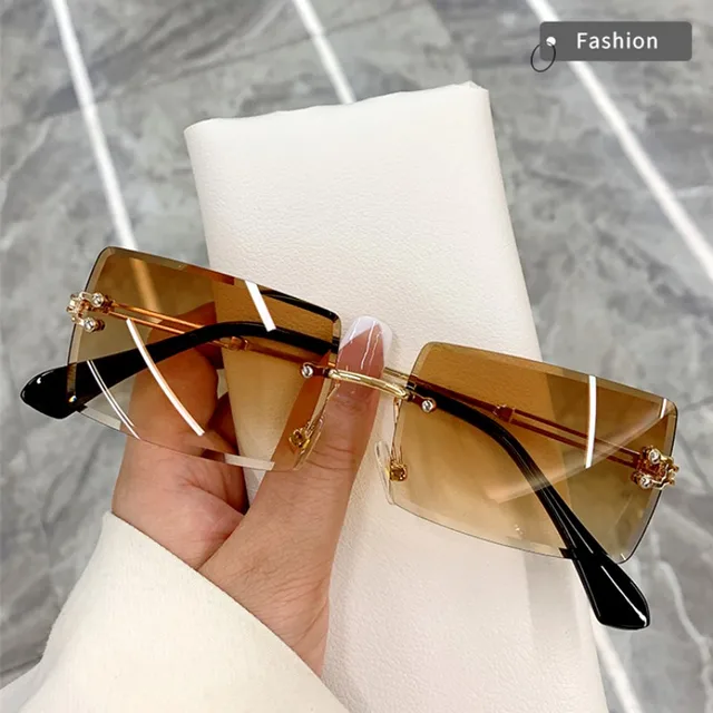  - 2022 New Fashion Fashion Rectangle Rimless Goggles Women Men Trendy Small Sun Glasses Summer Traveling Shades Uv400 Bulk Glasses