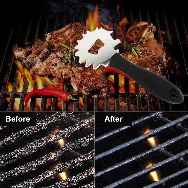 Grill Scraper Tool BBQ Cleaner Fits Any Grilling Grate or Griddle Stainless Steel Barbecue Brush Extended Handle with Opener