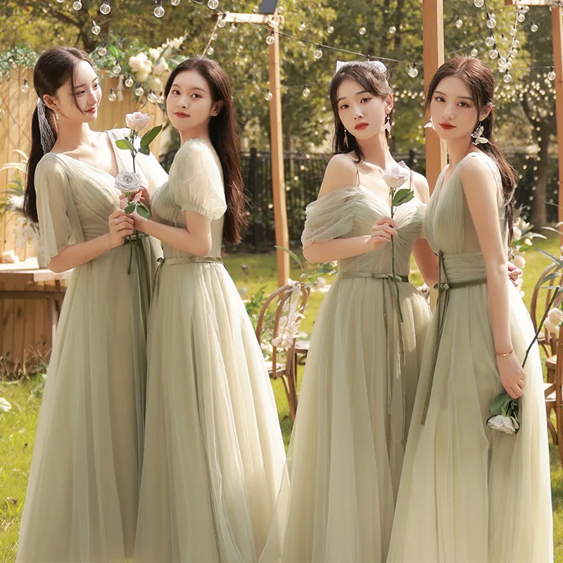 신부 들러리 드레스 2026 새로운 봄 프리미엄 작은 자매 그룹 녹색 이브닝 가운은 슬림 파티 드레스를 입을 수 있습니다.