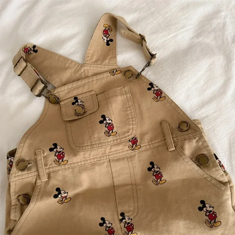 Children Mickey Jumpsuit Overalls Spring Autumn Baby Boys and Girls Loose Bib Pants Cartoon Mickey Print Straps Trousers