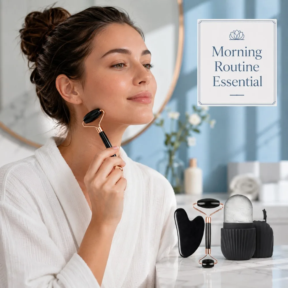 Enhanced Facial Roller & Gua Sha Skin Care Set with Silicone Ice Roller