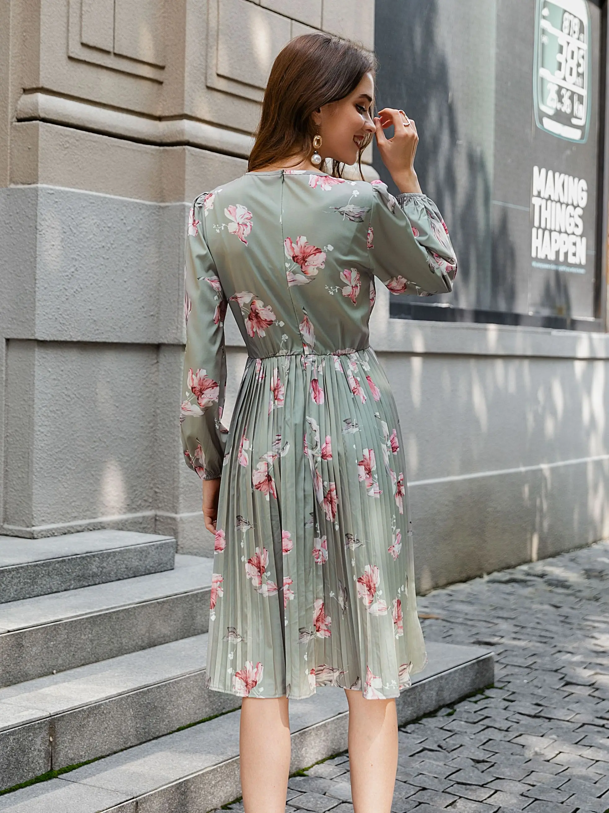 Simplee Elegant Floral Print Long Dress 