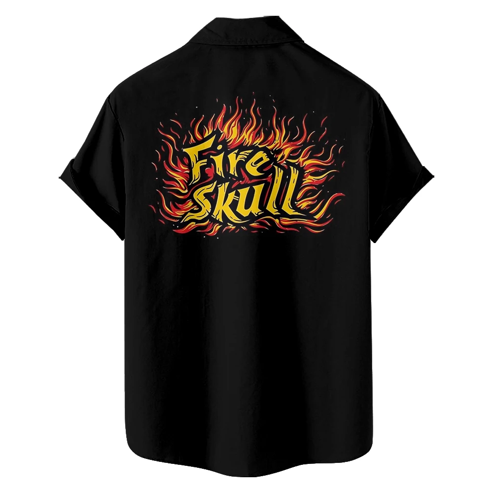 Casual short sleeved shirt Skull Head flame print men summer