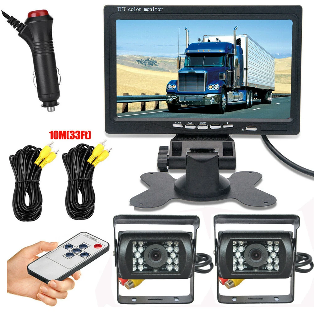 Bileeko RV 트럭 버스 밴 차량용 IR 백업 카메라, 야간 투시경 시스템, 7 인치 후면 보기 모니터, 10m AV 케이블, 12-24V 