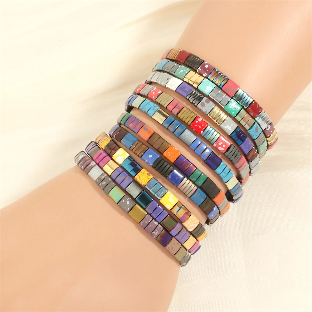 

Bohemia Handmade Colorful TILA Beaded Bracelets Jewelry For Women Hematite Elastic Wrist Stacking Accessories Gifts Wholesale