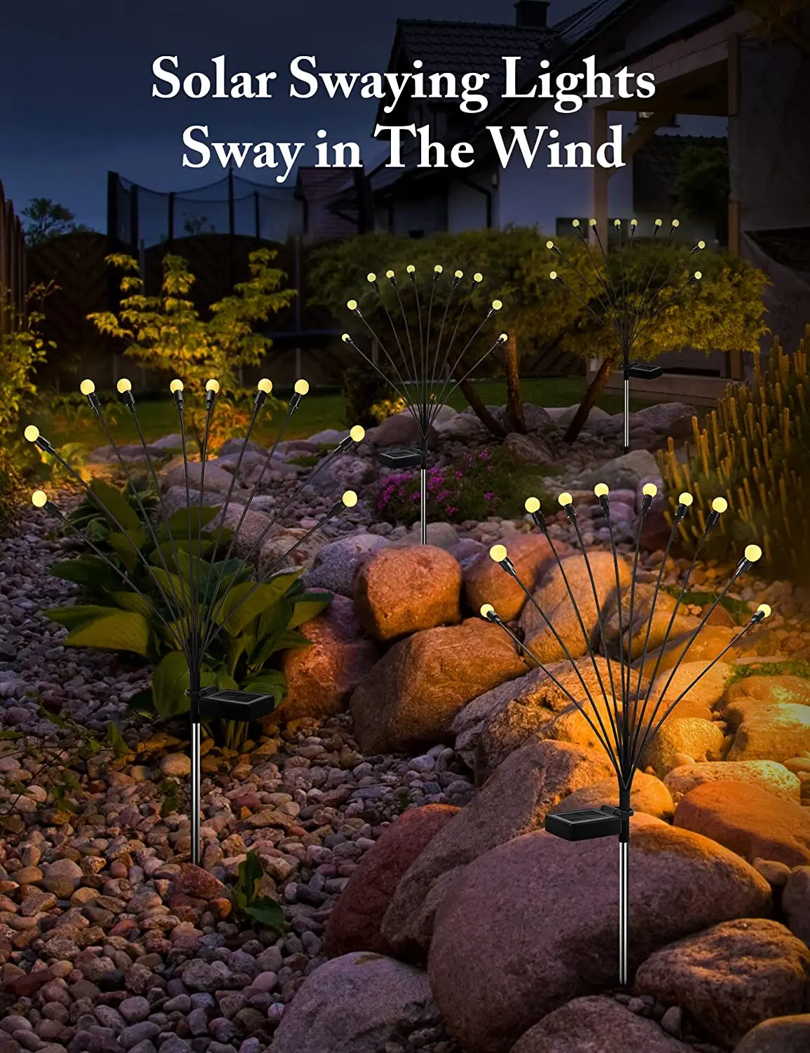 8Pack Solar Firefly Lights 10LED Outdoor Waterproof Swaying Garden Decorative