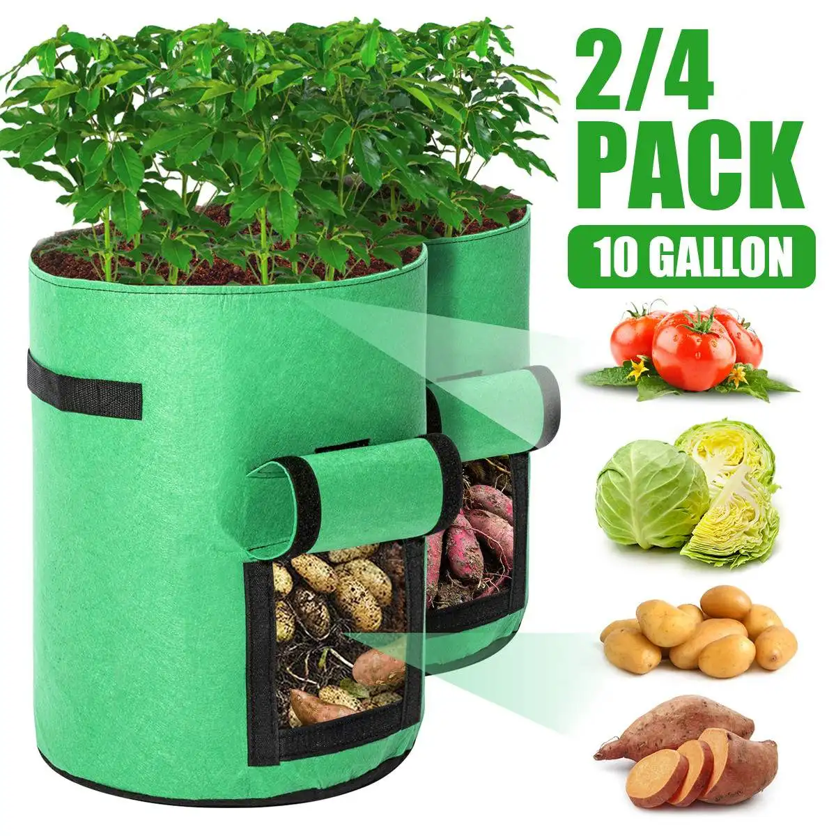 

2/4Pcs Fabric Plant Pots Grow Bags 10 Gallon Gardening Vegetable Tomato Strawberry Growing Planter Garden Potato Planting Pots