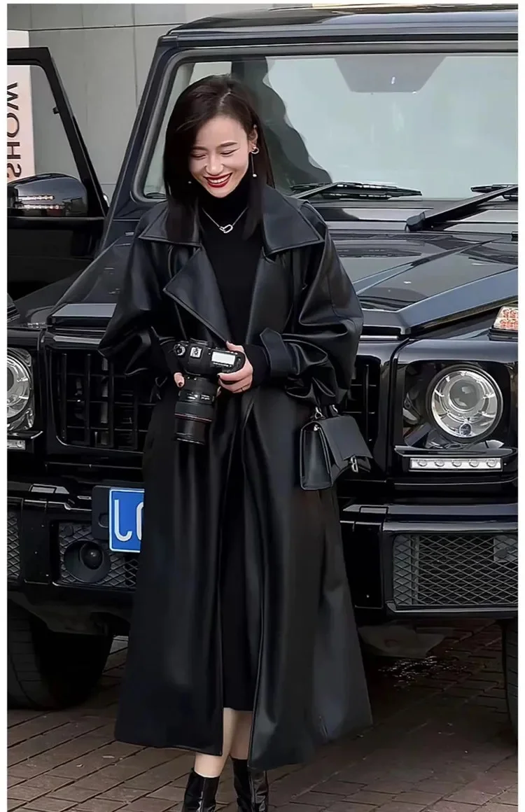 

Осенне-зимний новый модный темпераментный тренчкот в британском стиле утепленный женский костюм средней длины из искусственной кожи с воротником