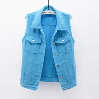 Women big size 6XL Denim Vest Sleeveless Waistcoat Students Casual Tops Jeans Jackets Red Pink Purple Yellow Blue White Jacket 5
