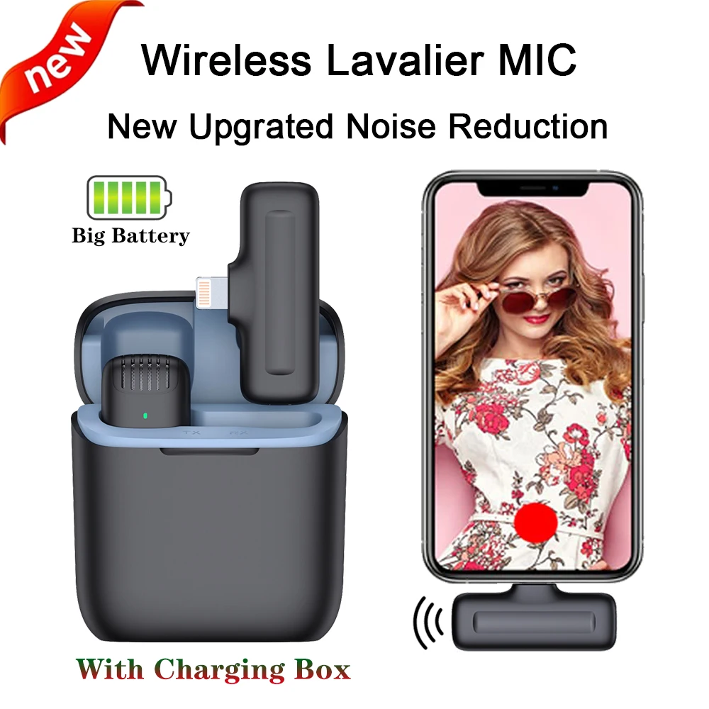 

Wireless Lapel Microphone Lavalier Reverb Noise Reduction Live Streaming Record Mini MIC With Charging Case For IPhone Type C