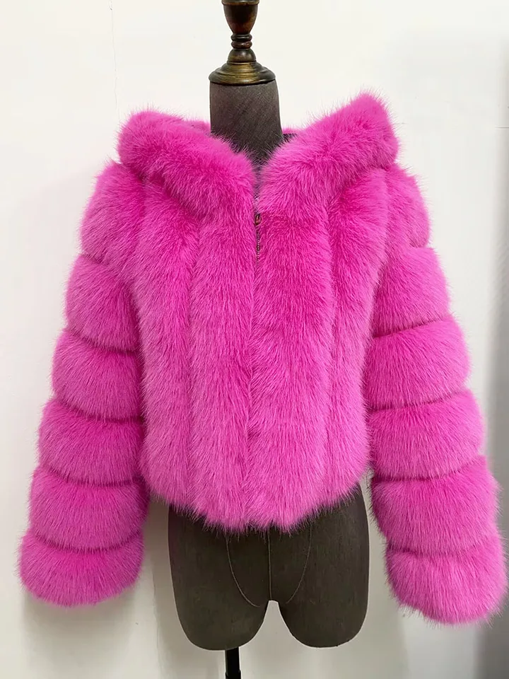 ZADORIN Winter Fur Top For Women Mink Coat Hooded Cropped Faux Fur