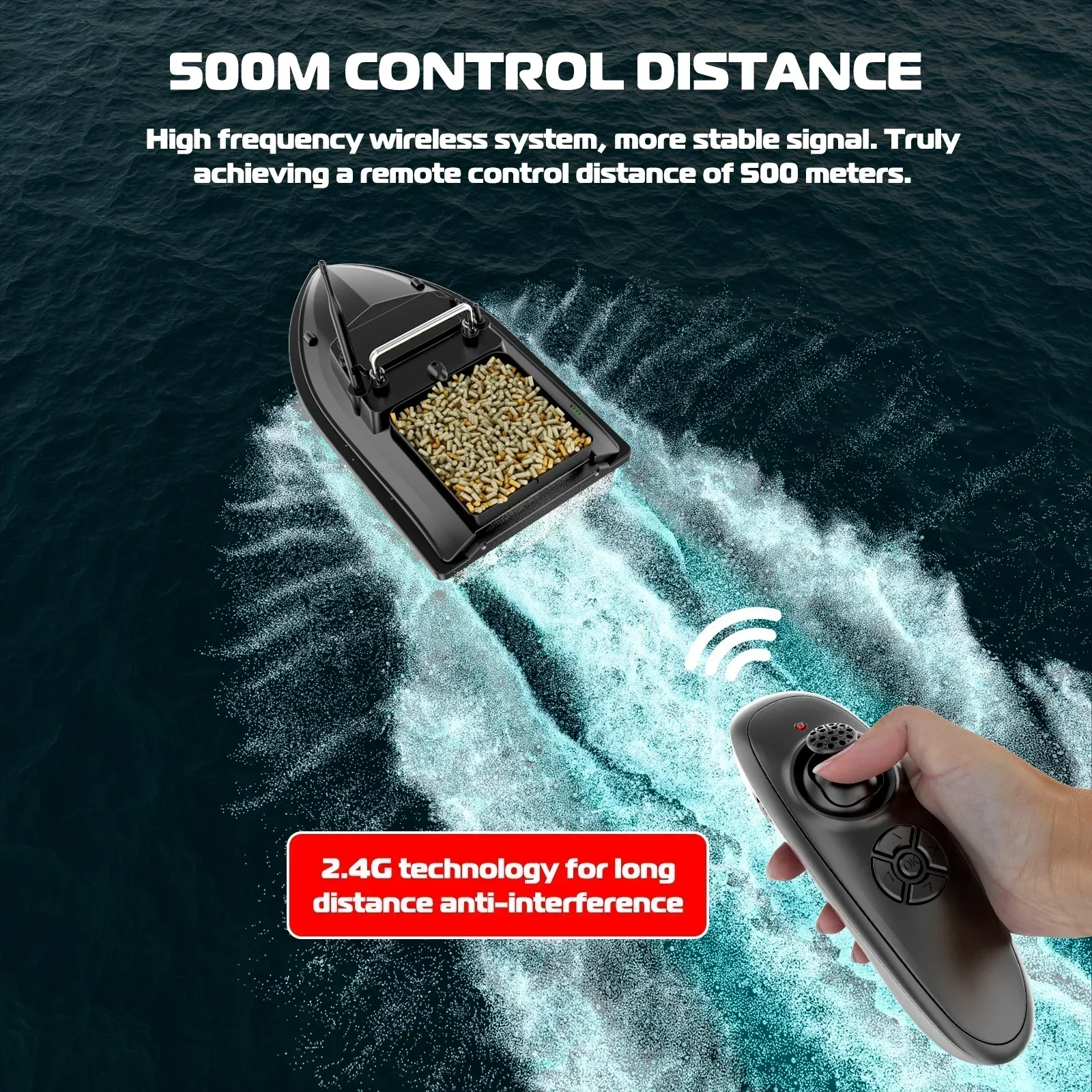 VWVIVIDWORLD RC Fishing Bait Boat 500M Remote Control 2KG Loaded Fixed Speed Cruise Waterproof 4 Night Light High Speed VX Remote Control Bait Boat