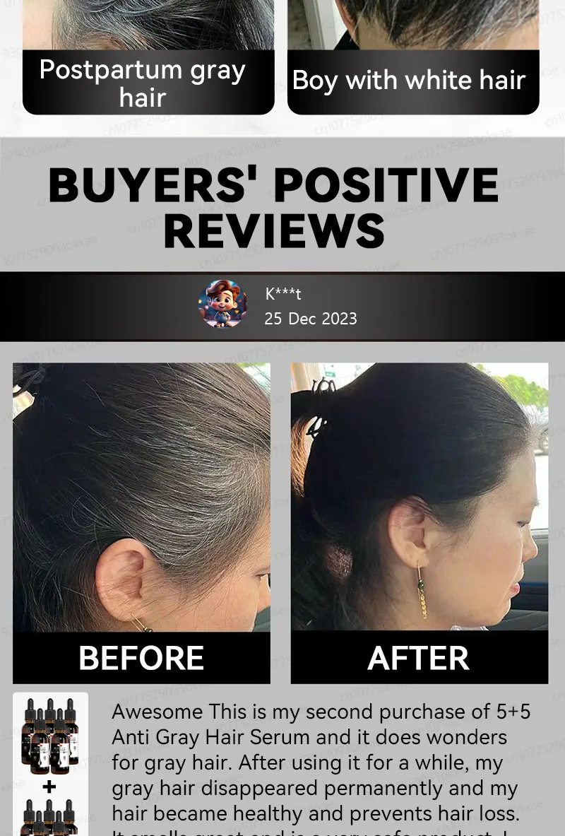 Description Picture 5 of itemGray Hair Treatment Serum White to Black Natural Color Repair Nourishing Products Anti-Hair Loss Care Men Women