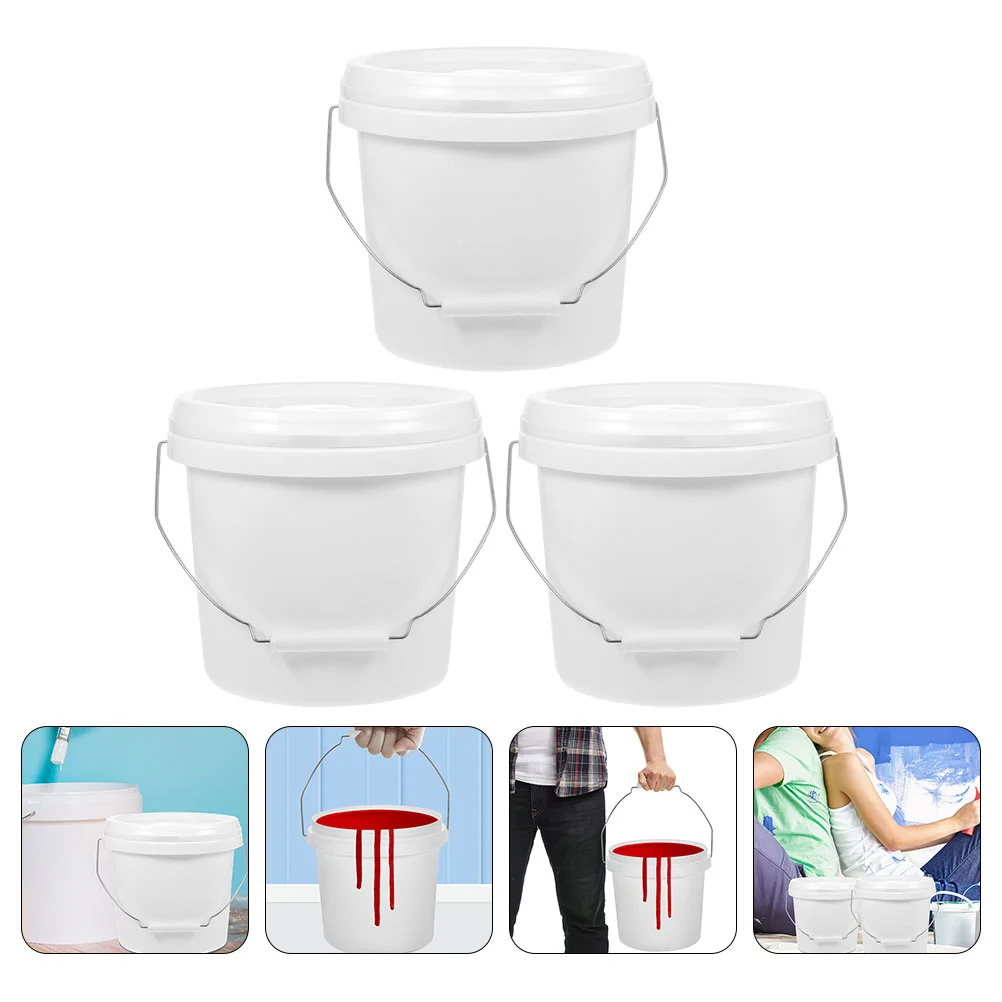 2Pcs White Round Bucket With Lid Paint Buckets For 4L Bucket With Handle Multi Functional Container Packaging Empty