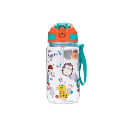 Cute Animal Print Leakproof Water Bottle with Straw and Flip Cap, 600ml - Portable and Durable for School or Outdoor Activities (D)