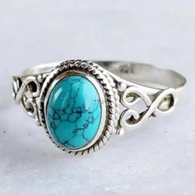 1 Pcs New Fashion Natural Turquoise Ring Wedding Engagement Birthday Party Anniversary Gift Retro Elegance Aquamarine Ring