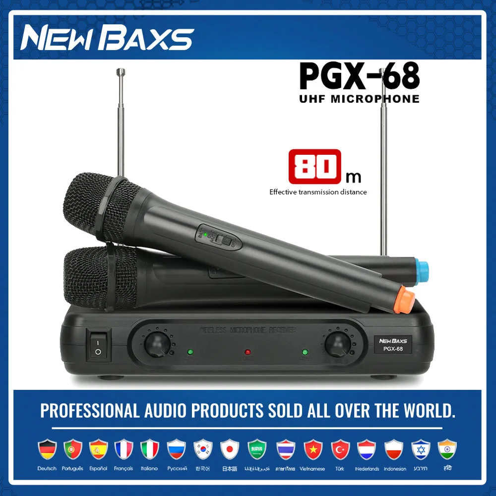 

Top Quality! PGX-68 Professional Dual Wireless Microphne Stage Performance 2 Channels UHF Karaoke Metal Handheld MIC