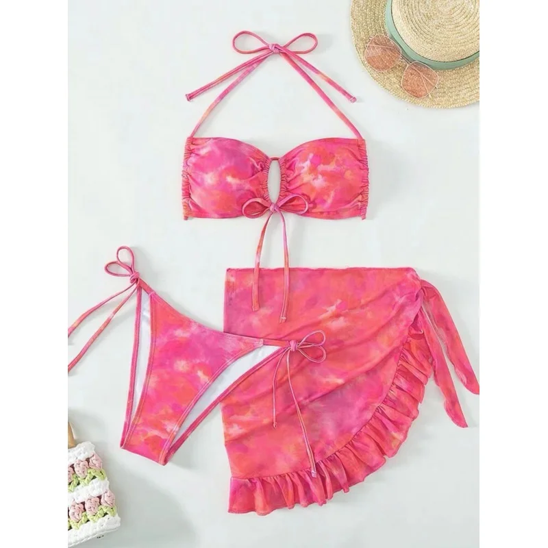 2024New Sexy Three-Piece Halter Gauze Skirt SwimsuitbikiniBikini Jacket