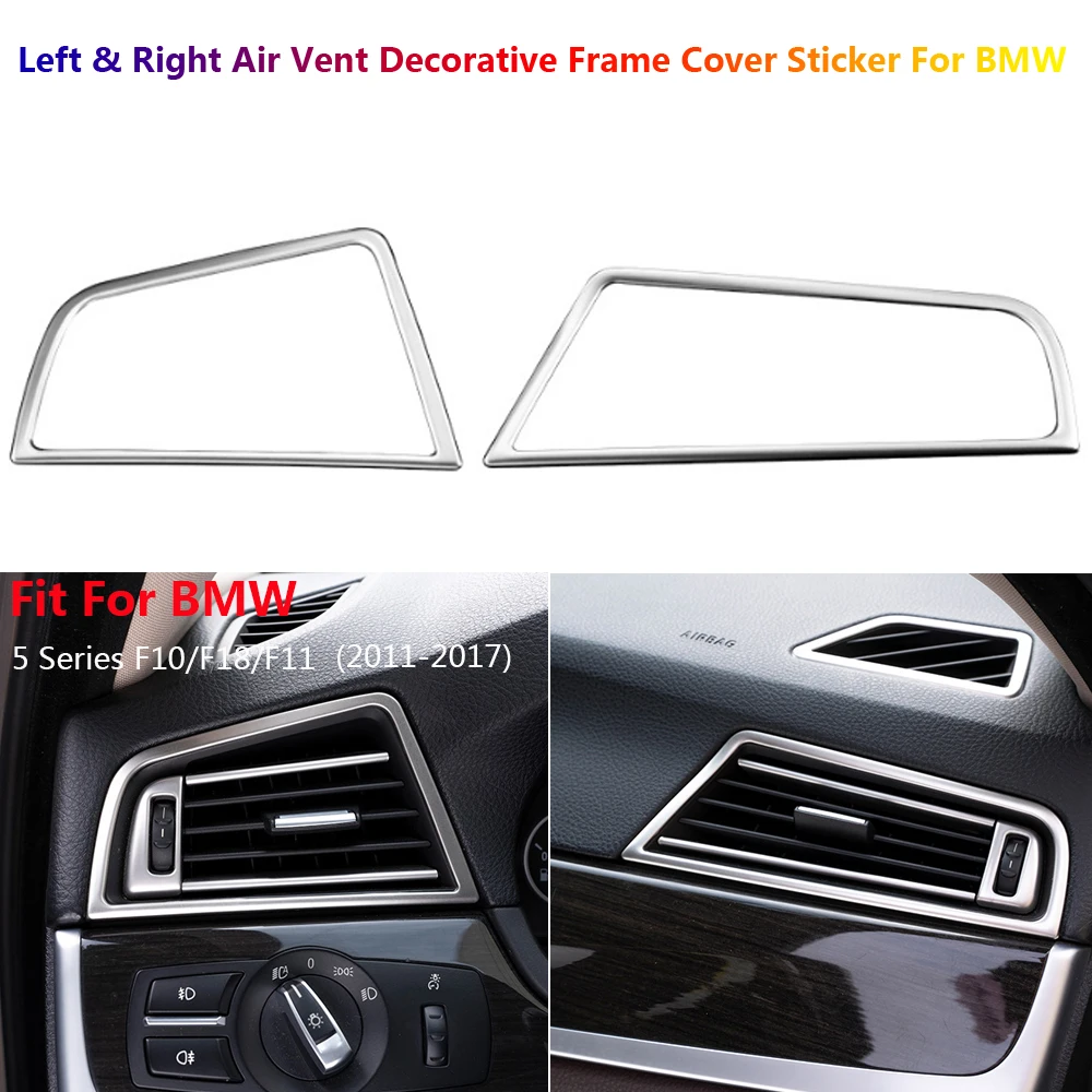 

2x Stainless Steel Car Interior Center Console Air AC Vent Outlet Frame Cover Trim For BMW 5 Series F10 F18 Dashboard Inner Auto