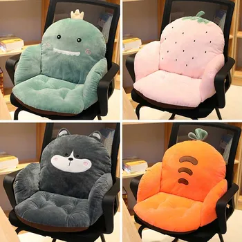 Cojín de felpa con dibujos de animales para silla de oficina, cojín de soporte Lumbar antideslizante, suave y cómodo, color rosa, ideal para estudiantes 1