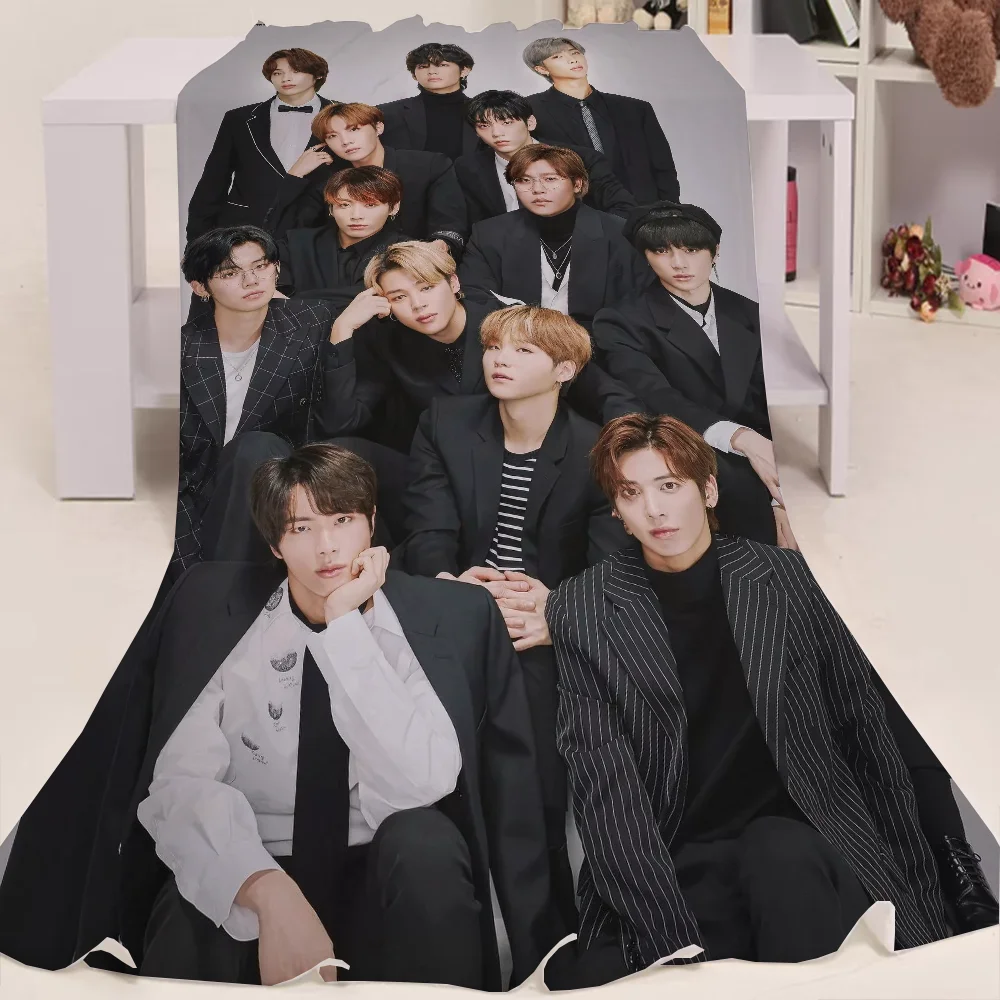 Kpop-BTS Knee Blanket for Sofa Decoration Fluffy Plaid Kid's Blanket King Size Luxury Throw Blankets and Throws Cobija Winter & 3