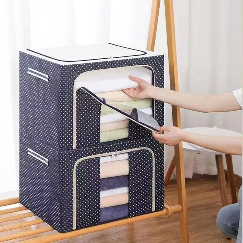 1PC Oxford Cloth Storage Box Fabric Folding Steel Frame Box Quilt Bag Clothes moisture-proof Organising Box Large Size 3