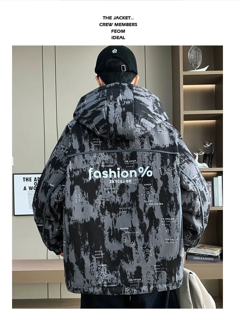 Modische Herren-Plüschjacken mit Kapuze, warm, 2022, Winter, Jugend, hohe Streetwear, Fleece-Mantel, winddicht, dicker Samt, gepolstertes Oberteil – Detail 20