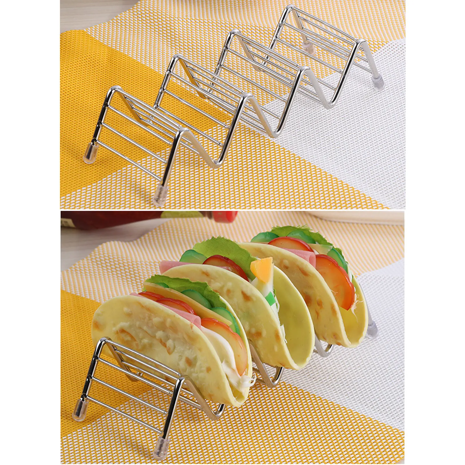 Stainless Steel Taco Holder With Dipping Dish Wave-Shape Mexican Tacos Rack Taco Food Plates Display Stand For Home Kitchen
