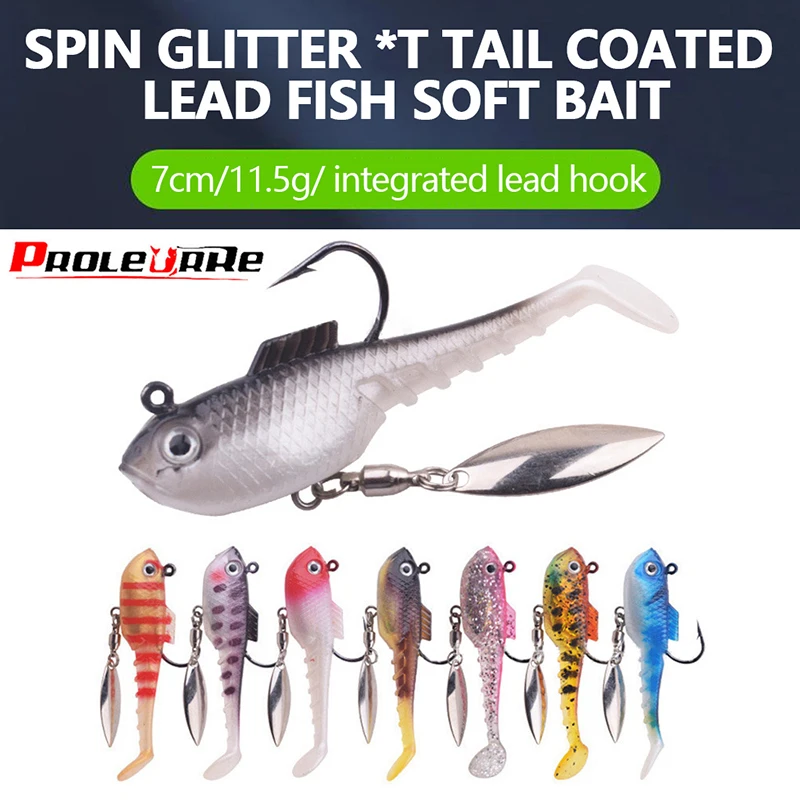 

Luya T-Tail Soft Bait 7cm/11.5g Lead Fish With Spinning Sequins Imitation Soft Bait High Carbon Lead Head Single Hook Luya Fake