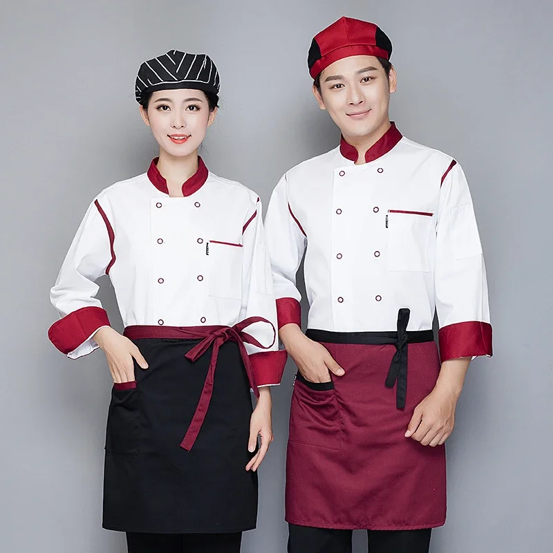 

Men Jacket Short/long Logo Sleeves Chef Works Design Shirt Cook Uniform Print Kitchen Clothes Top Pastry Unisex Restaurant