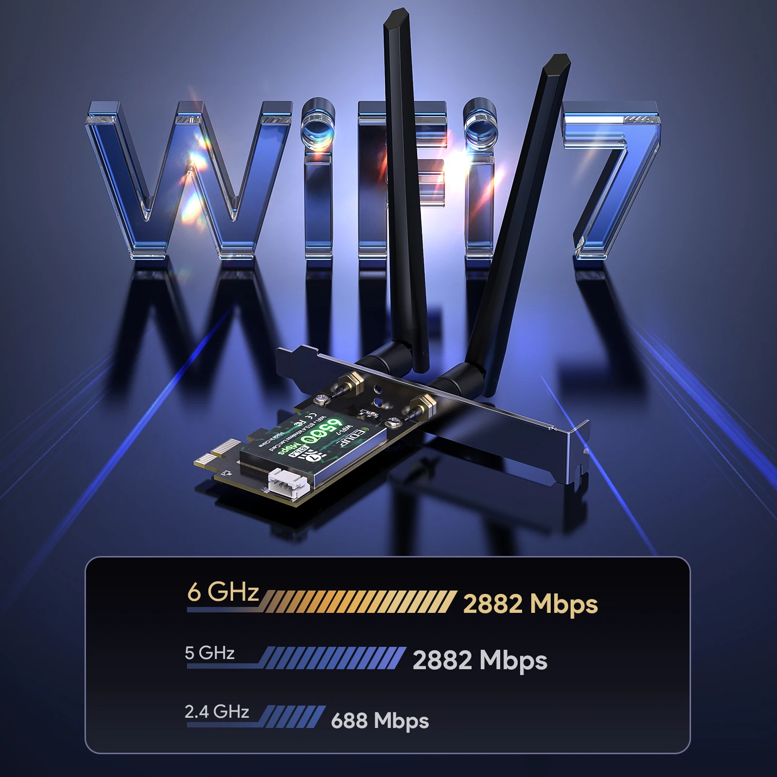 EDUP BE9726 PCIe WiFi7 네트워크 카드 (Linux, Wins 지원) 트라이 밴드 6GHz 5GHz 2.4GHz 블루투스5.4 OFDMA 고속 저지연 어댑터