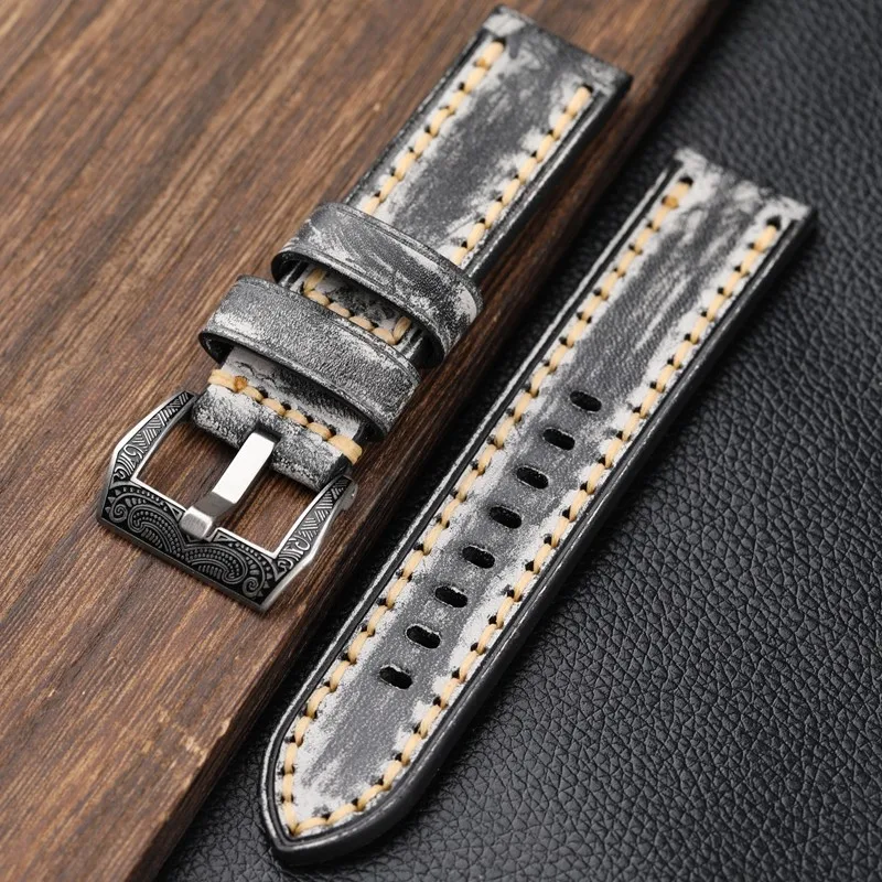 Men Handmade Leather Strap Buckle 20 18 MM Thick Leather Buckle