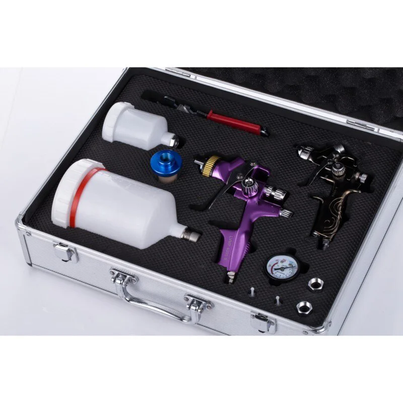 Two Spray Paint Guns Box Airless Alloy Painting Car Pneumatic Tool Exquisite Suitcase for Gift